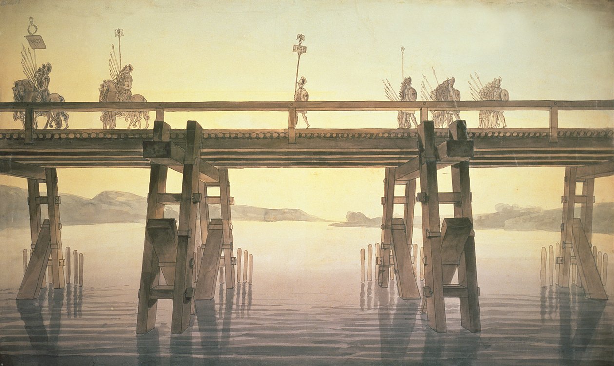 The Bridge of Caesar, 1814 (pero a inkoust s wc na papíře) od John Soane