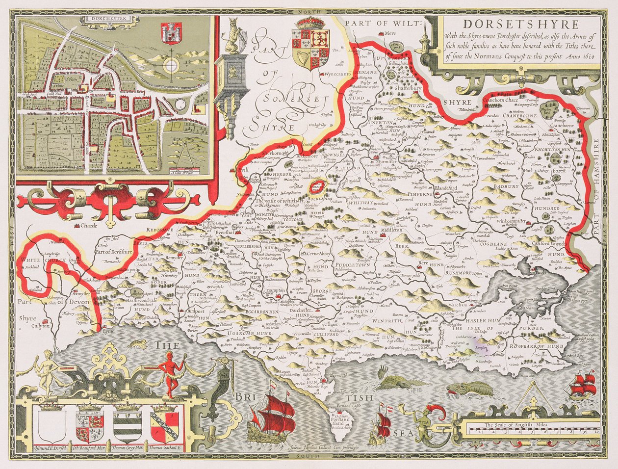 Dorsetshire, vyryl Jodocus Hondius (1563-1612) z John Speed
