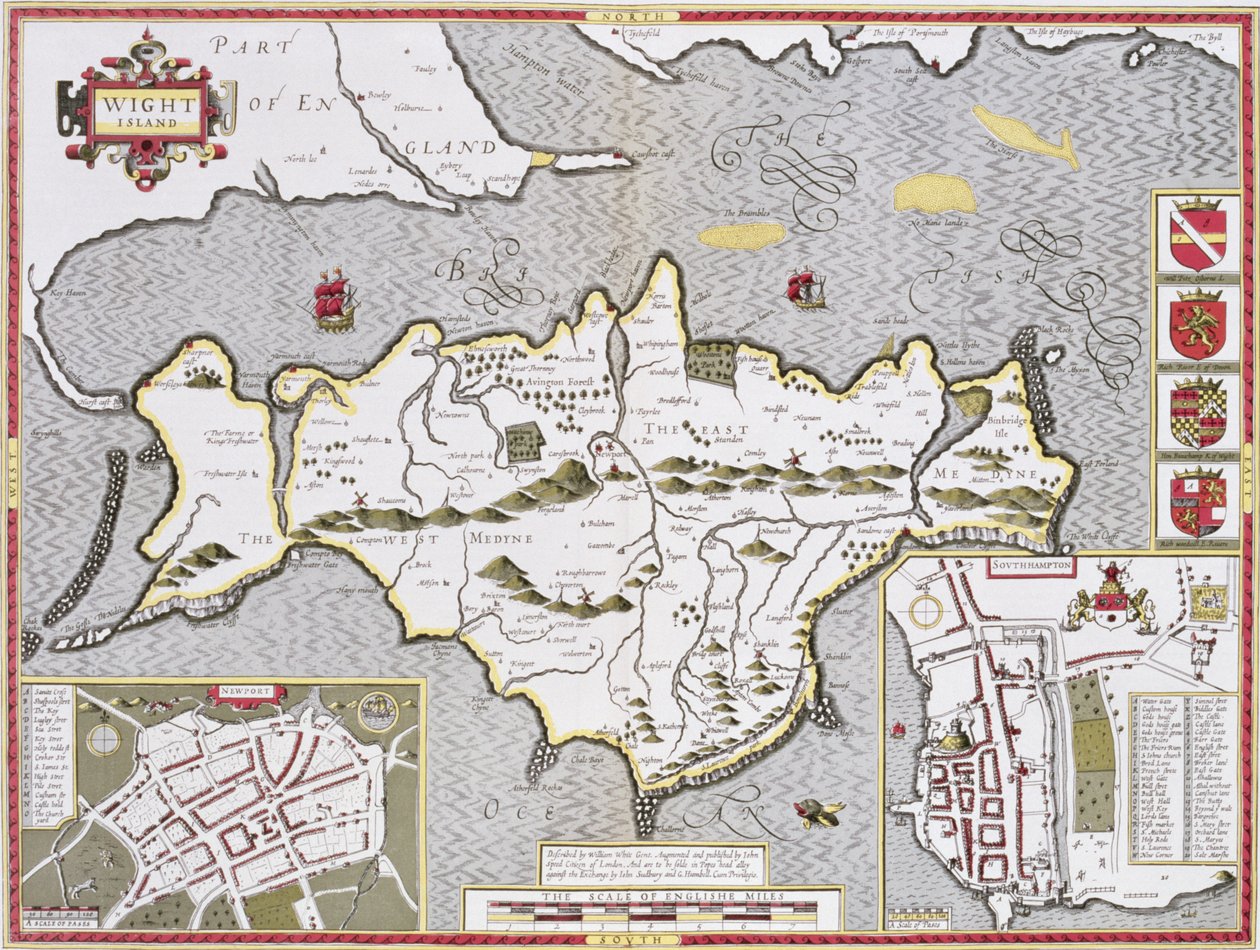 Wight Island, vyrytý Jodocem Hondiem (1563-1612) z Johna Speeda 