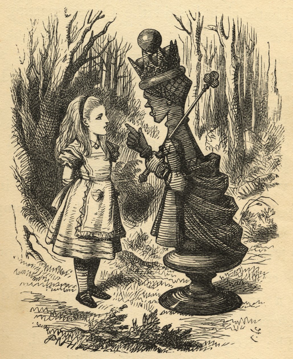 Alice and the Red Queen, ilustrace z „Through the Looking Glass“ od Lewise Carrolla (1832-98), poprvé publikována v roce 1871 od John Tenniel