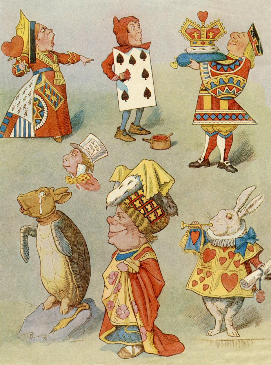 Postavy z Alenky v říši divů (barevná rytina) od John Tenniel