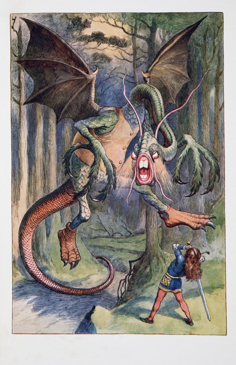 Jabberwock s plamennýma očima proletěl Tulgeyským lesem, Alices Adventures In Wonderland And The Looking-Glass And What Alice Find There, Lewis Carroll (1832 - 98), publis od John Tenniel