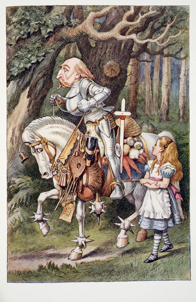 Bílý rytíř, Alices Adventures In Wonderland And Through The Looking-Glass And What Alice There Found, Lewis Carroll (1832 - 98), vydáno 1911 (barevná litografie) od John Tenniel