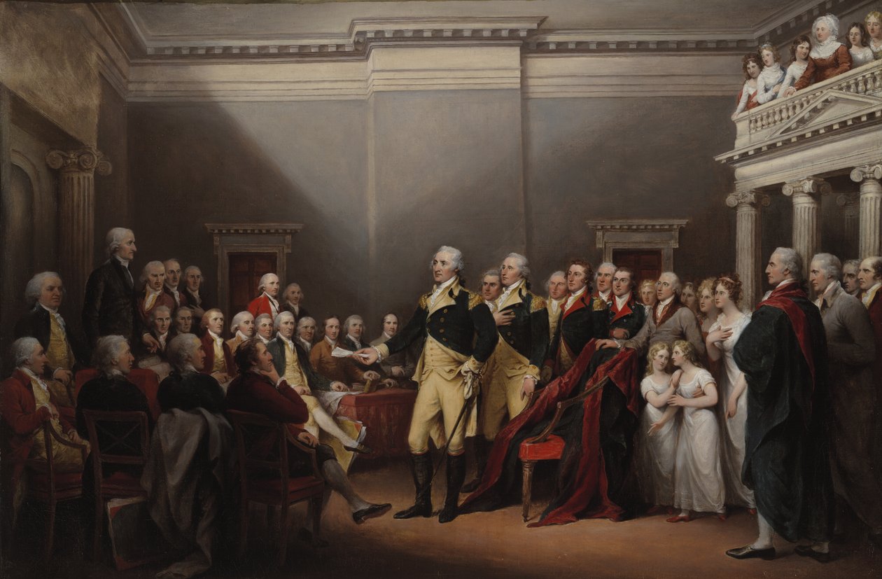 Rezignace George Washingtona dne 23. prosince 1783, cca 1822 od John Trumbull