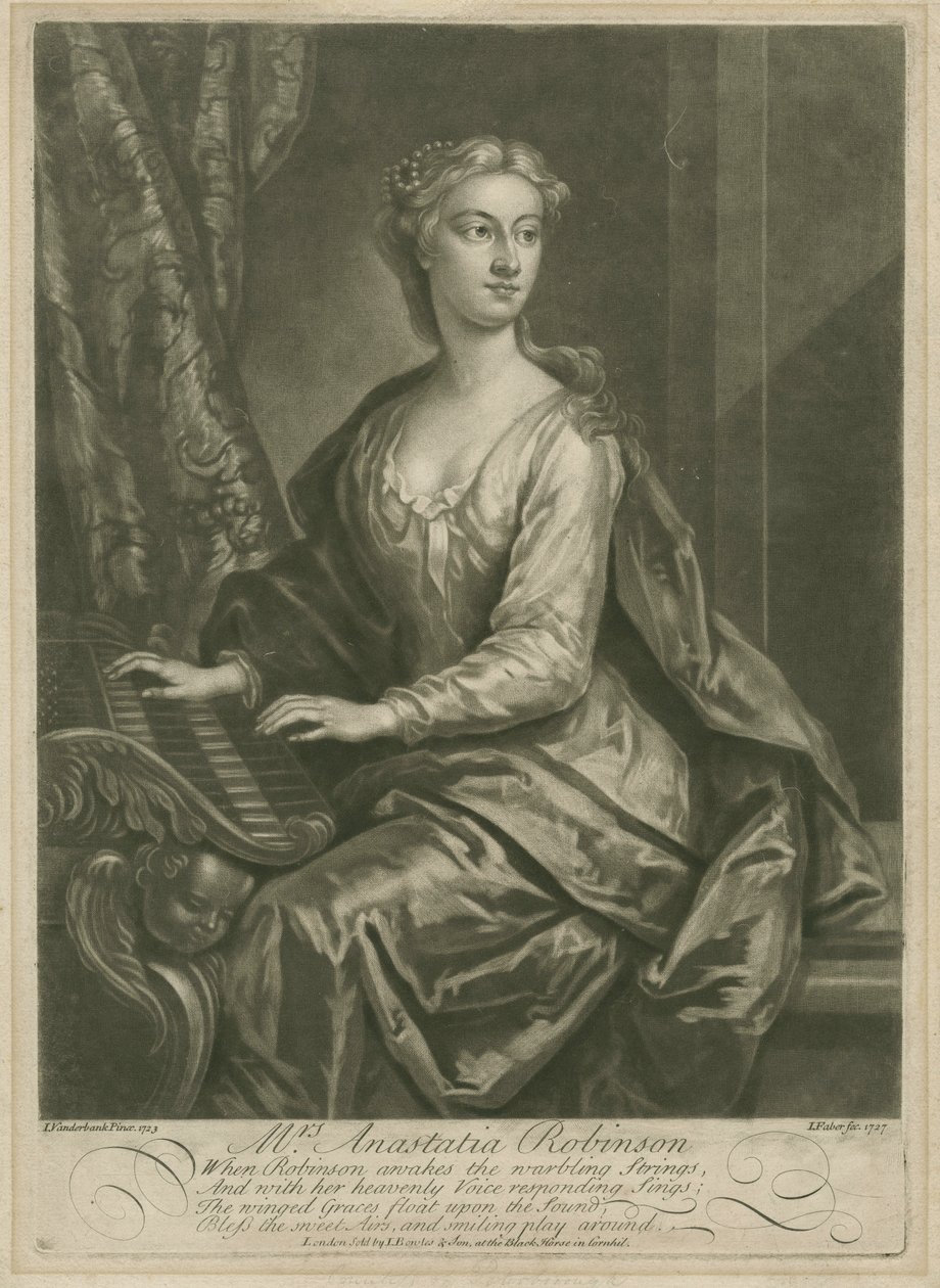 Paní Anastasia Robinson, rytina Johna Fabera mladšího (asi 1695-1756), 1727 (mezzotinta) od John Vanderbank