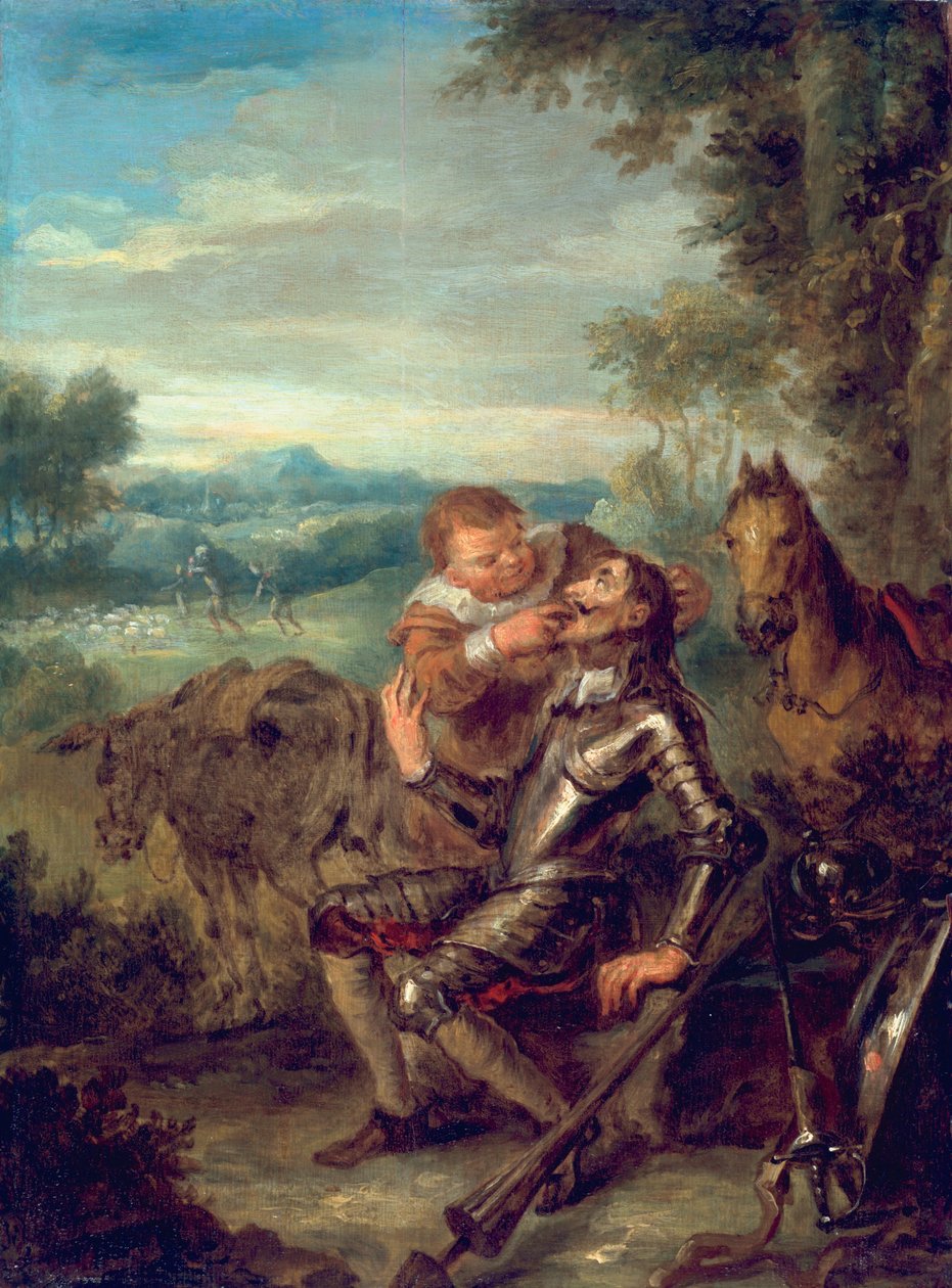 Scéna z Dona Quijota: Sancho Panza počítá zuby Dona Quijota, 1735 od John Vanderbank