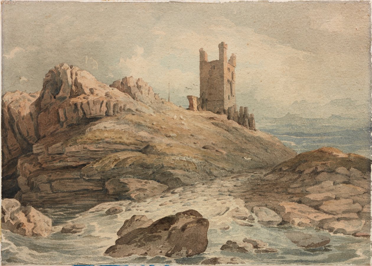 Hrad Dunstanburgh (tužka a akvarel na papíře (na kartonu)) od John Varley