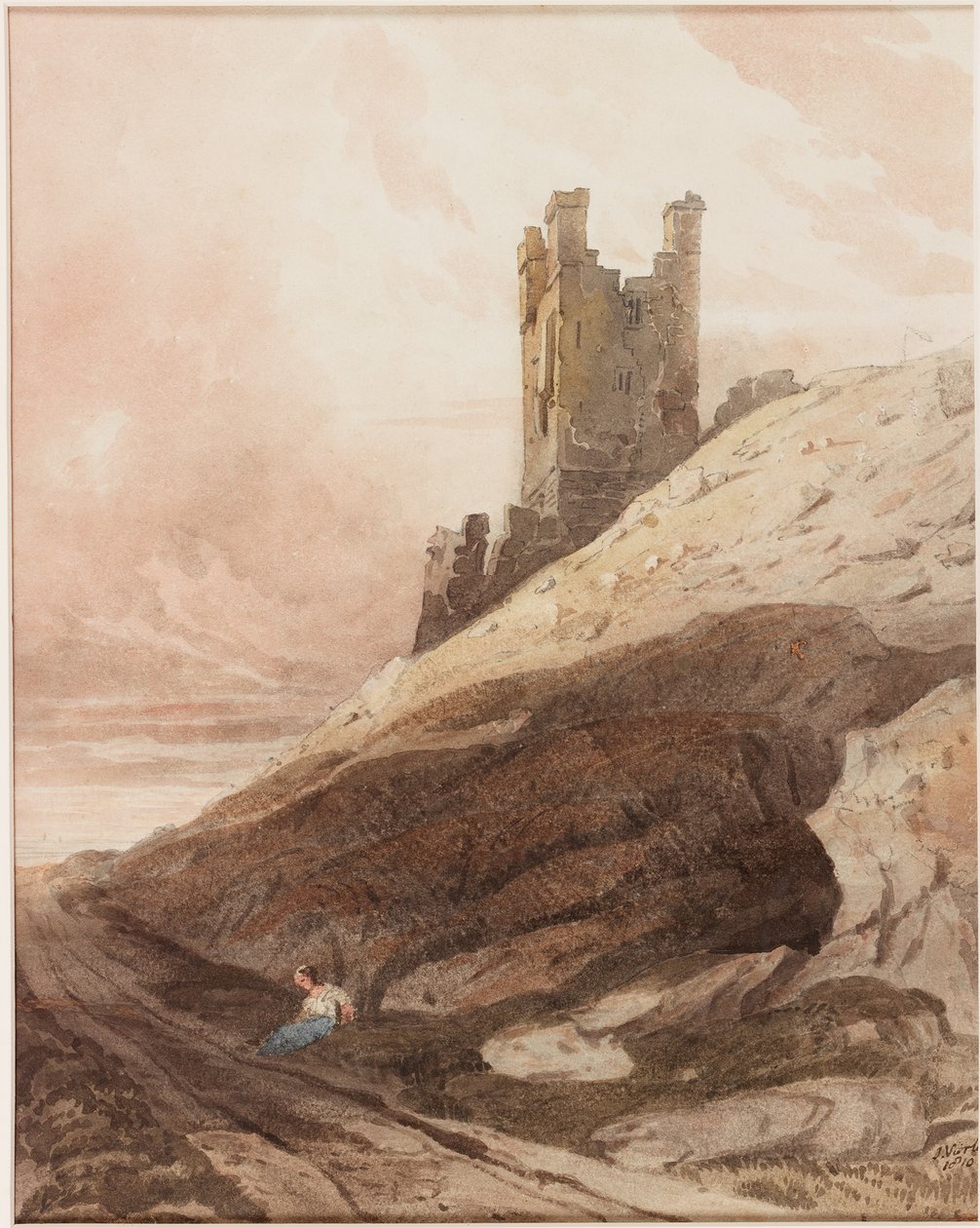 Lilburn Tower, hrad Dunstanburgh (tužka a akvarel na papíře (nalepeno na desce)) od John Varley
