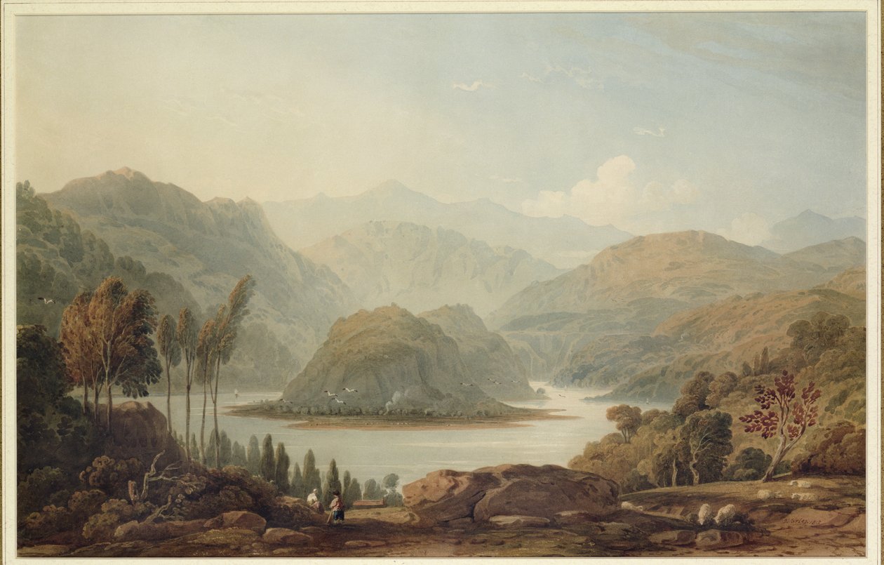 Pohled na řeku Mondego, Španělsko, 1813 od John Varley