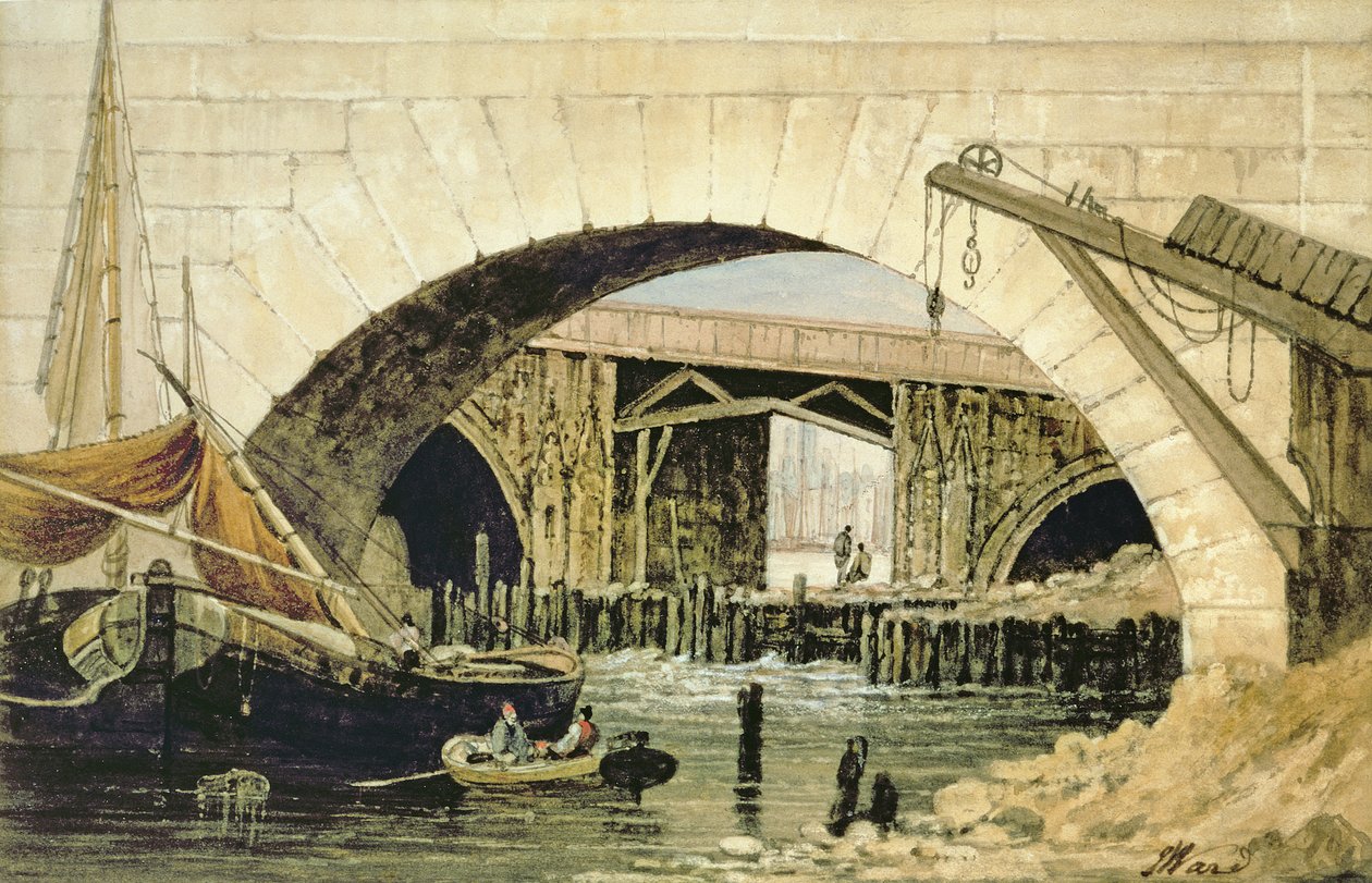 Bárky zakotvené poblíž mostu New London Bridge od John Ward