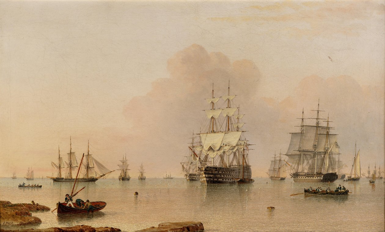 H.M.S. Britannia at Anchor with the Fleet od John Ward of Hull