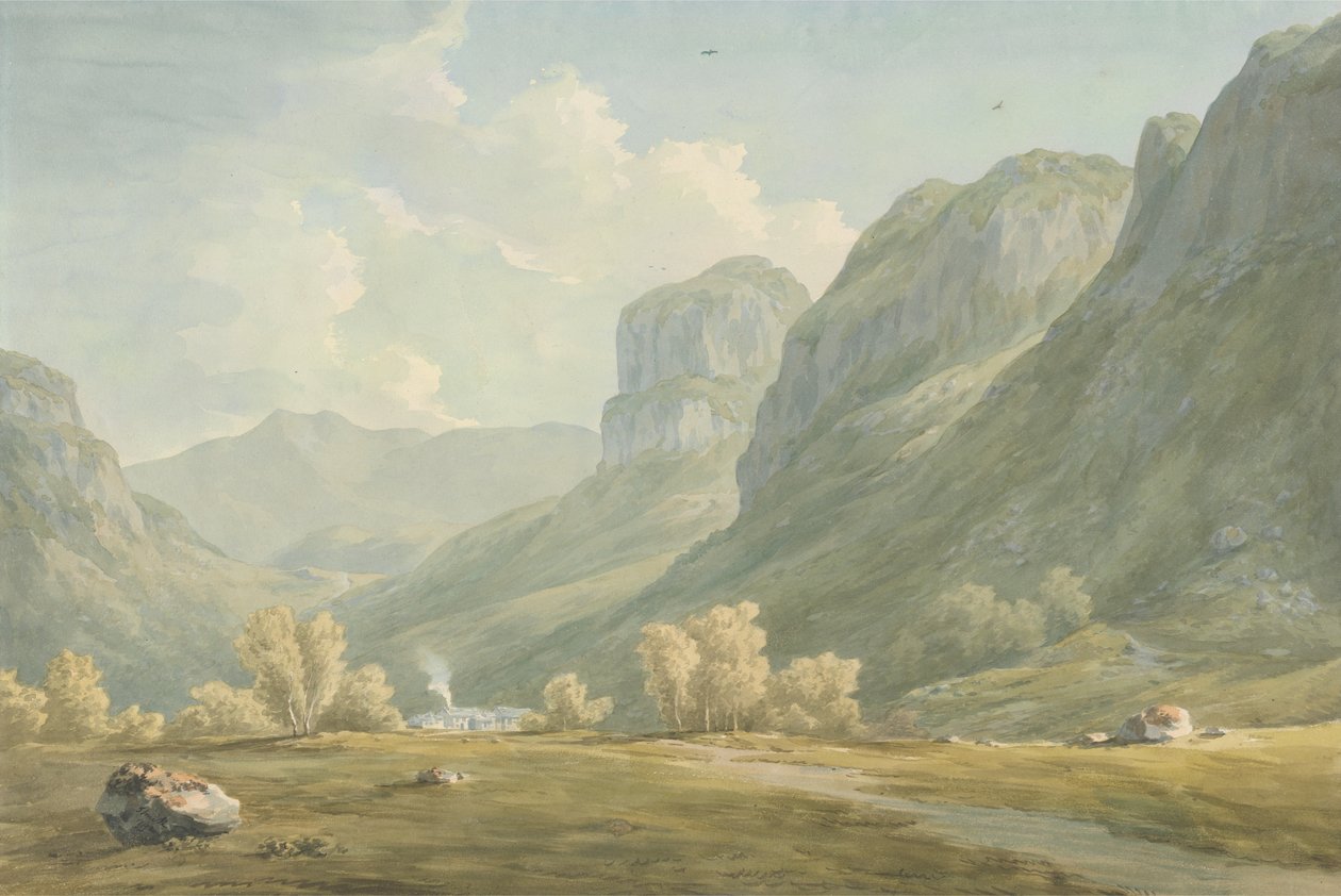 Vesnice Stonethwaite a Eagle Cragg, Borrowdale od John Warwick Smith