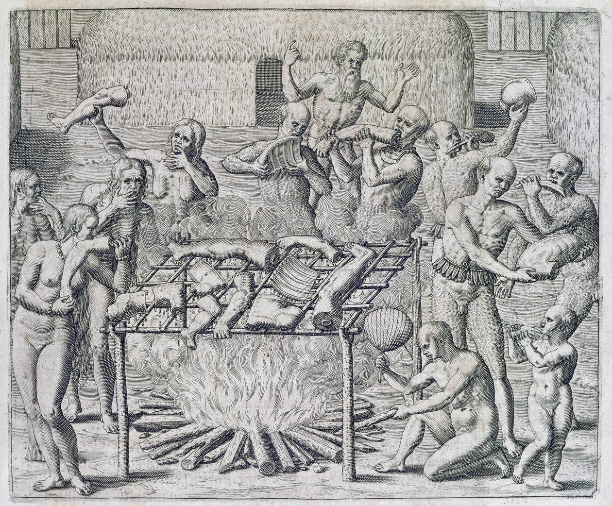 Cannibal Feast, vyrytý Theodor de Bry (1528-98) od John White