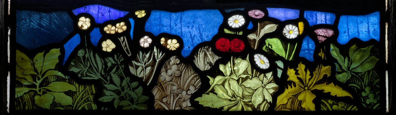 Detail květin, Te Deum, East Window, c.1888 od John William Brown