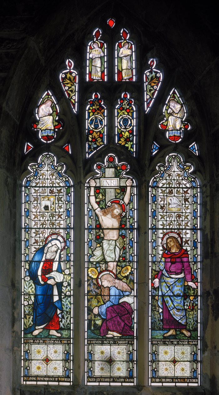 Ulceby, St Nicholas, James Powell & Sons, John William Brown (1842-1928), Ukřižování, Panna Marie, St John, Marie Magdalena, 1876 od John William Brown