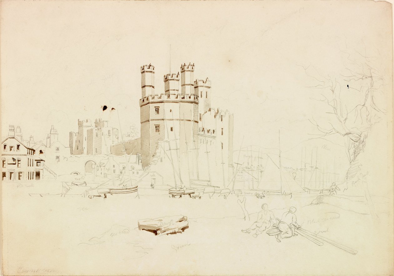 Hrad Caernarvon (tužka a akvarel na papíře) od John Wilson Carmichael