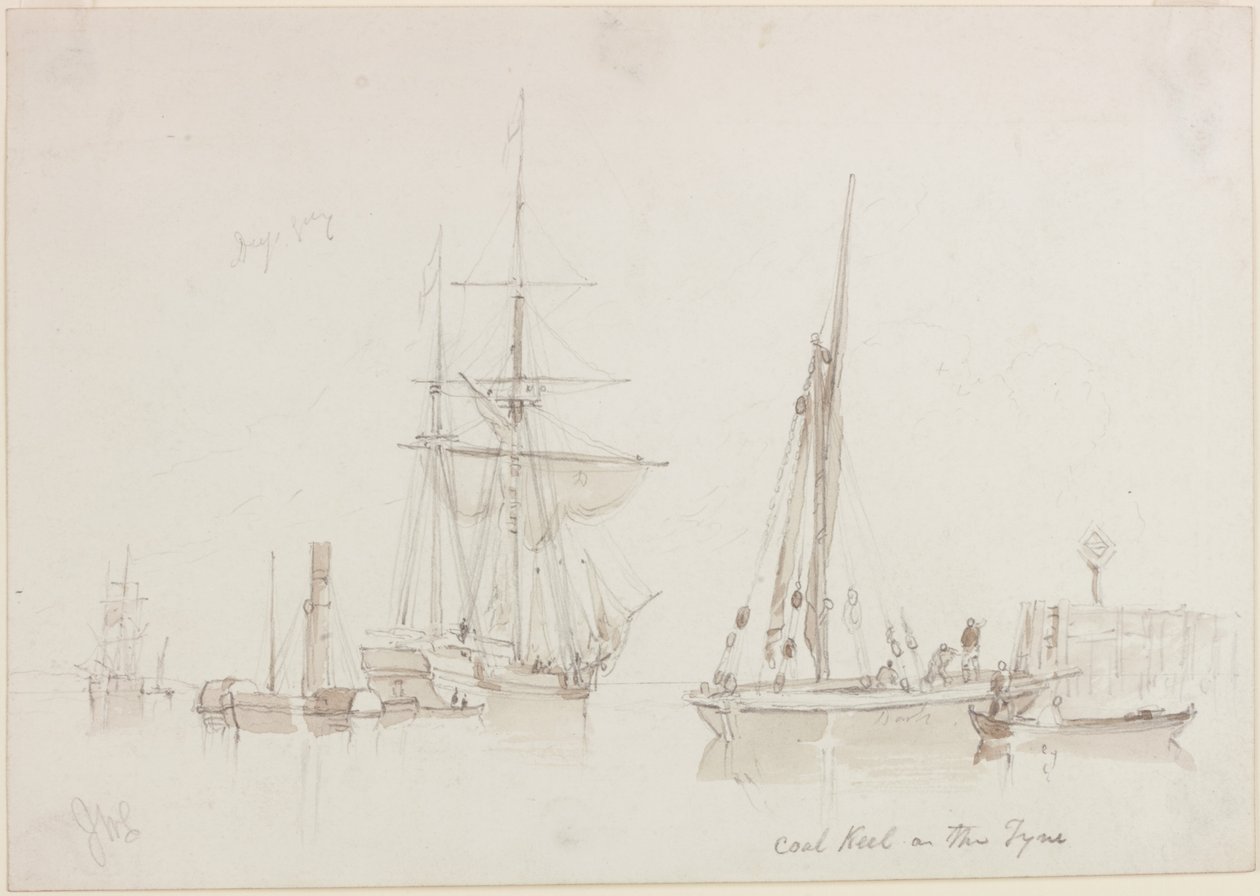 Coal Keel on the Tyne (tužka a akvarel (monochromatický) na papíře (krém)) od John Wilson Carmichael