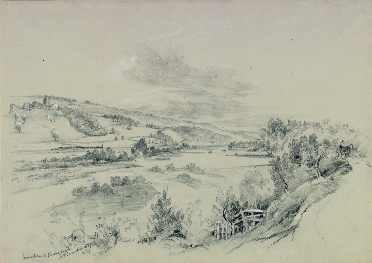 Ovingham a zámek Prudhoe, 1837 od John Wilson Carmichael