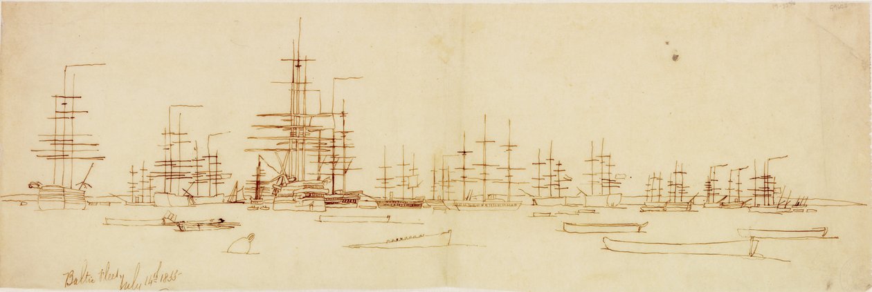 Baltská flotila 14. července 1855 (pero a inkoust na papíře (obkreslování)) od John Wilson Carmichael