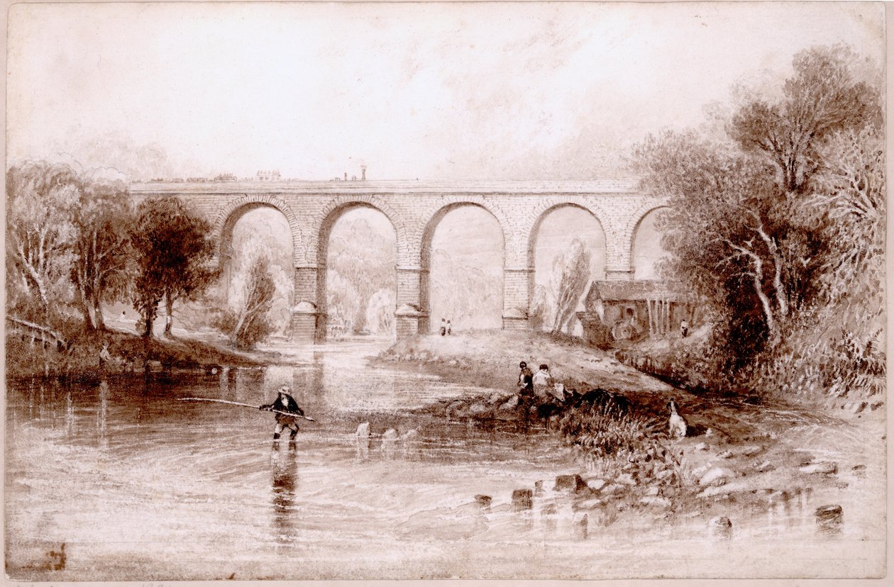 Wetheral Bridge, 1836 (čb a tuš na papíře) od John Wilson Carmichael