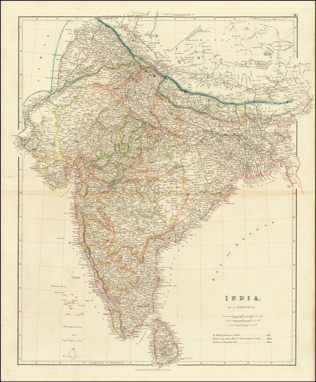 Mapa Indie z roku 1832, John Arrowsmith od John Arrowsmith