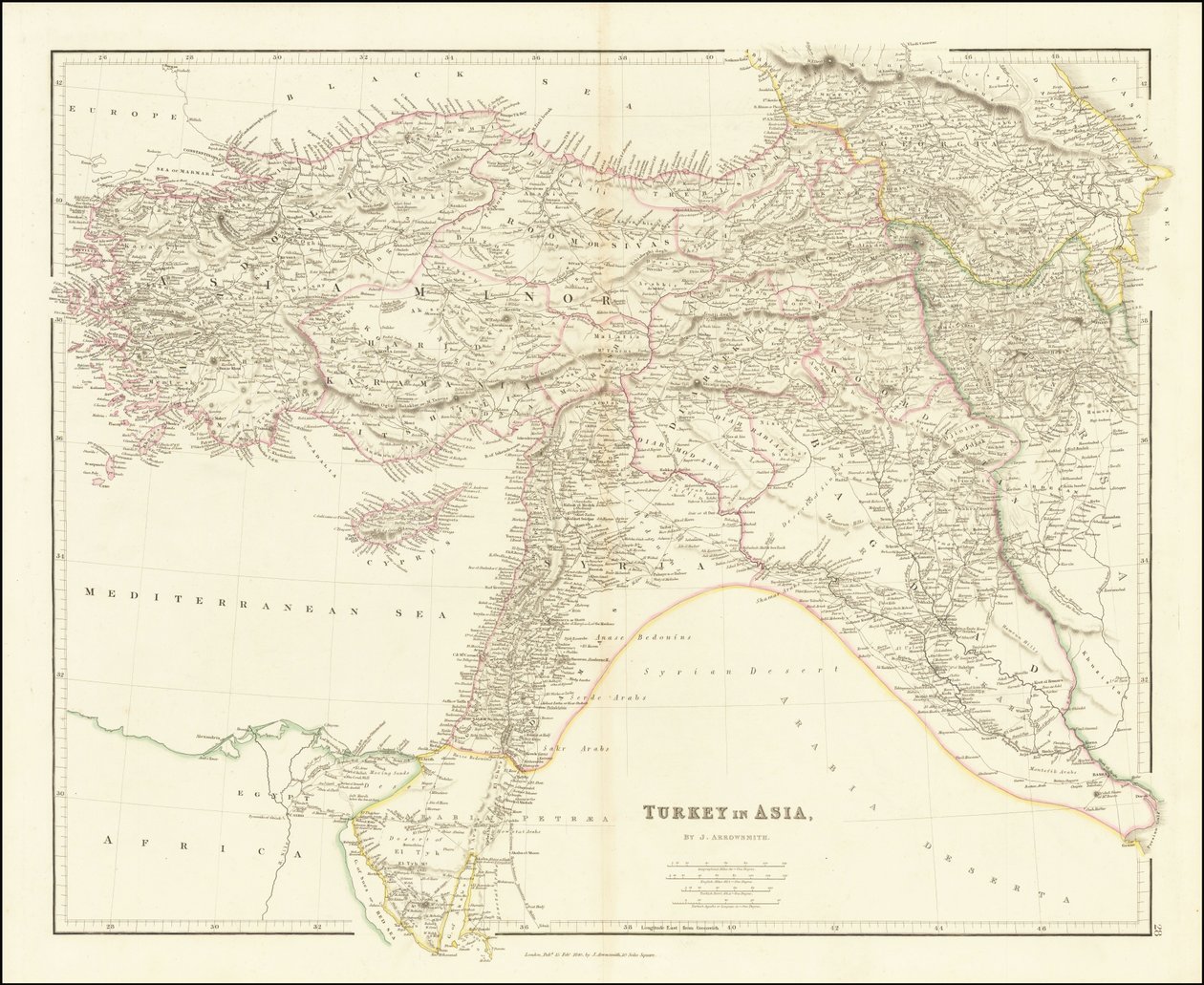 Mapa Turecka v Asii z roku 1840 od John Arrowsmith