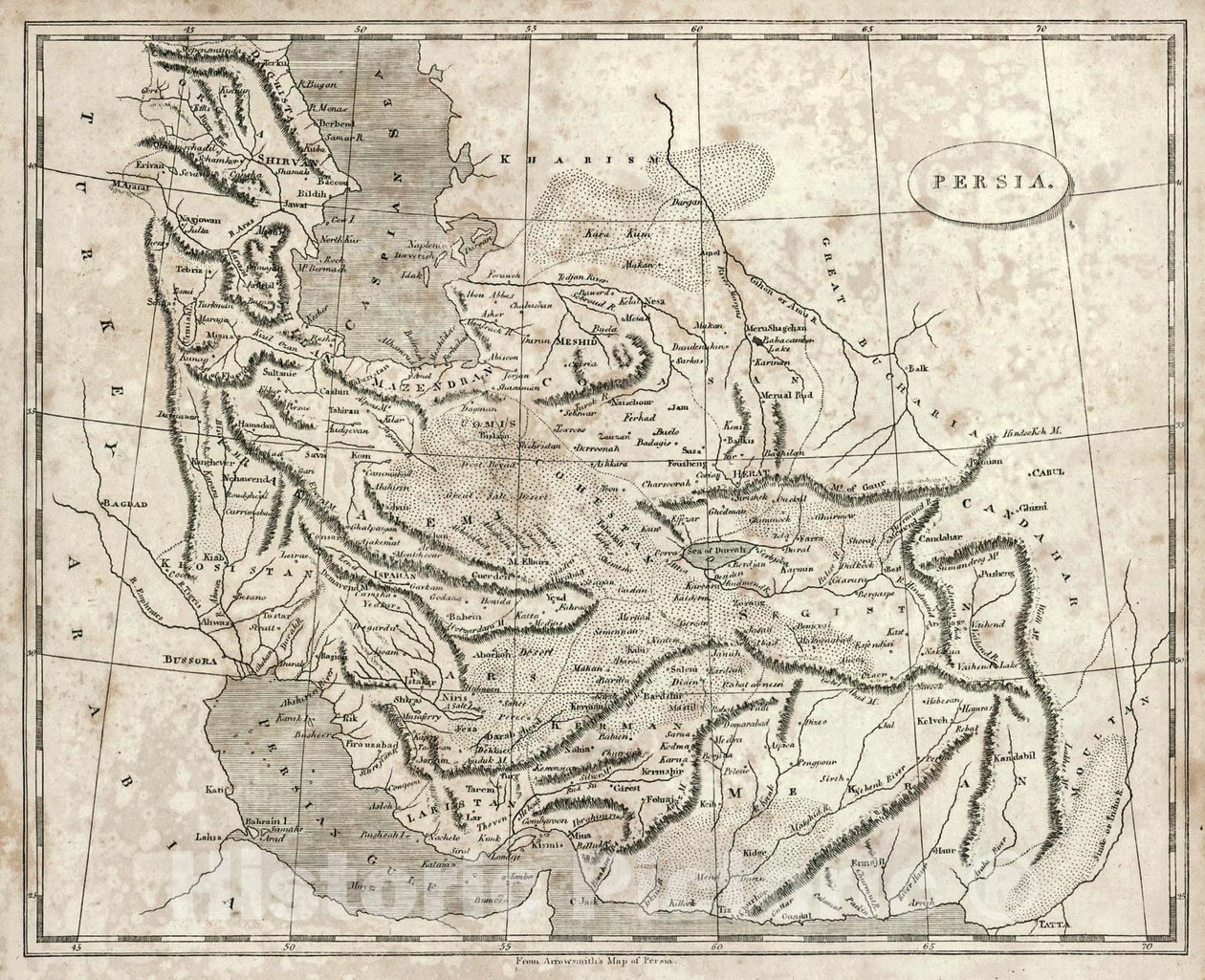 Arrowsmithova mapa Persie, 1819 od John Arrowsmith