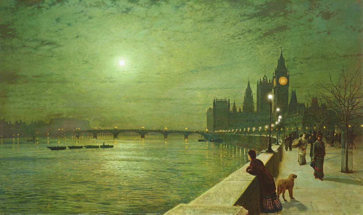 Odrazy světla na Temži u Westminsteru od John Atkinson Grimshaw