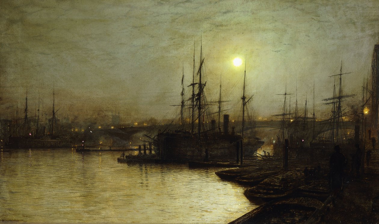 Noční dřina, Billingsgate Wharf, od John Atkinson Grimshaw