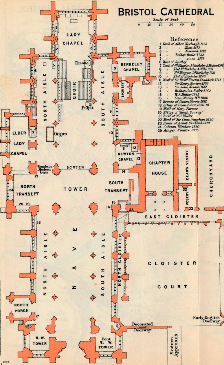Bristolská katedrála, c20. století od John Bartholomew