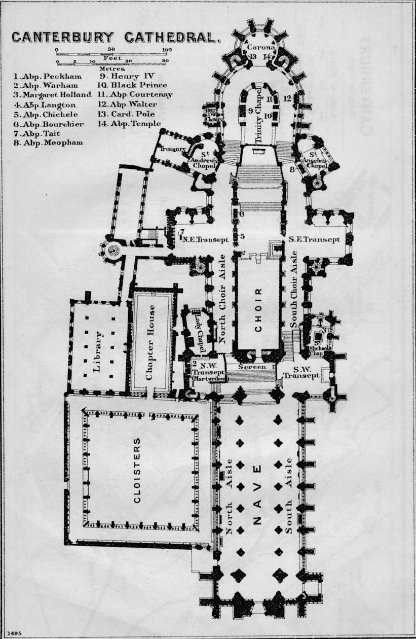 Katedrála v Canterbury, c20. století od John Bartholomew