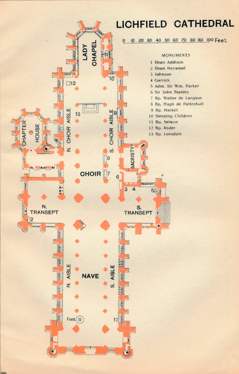 Katedrála Lichfield, c20. století od John Bartholomew