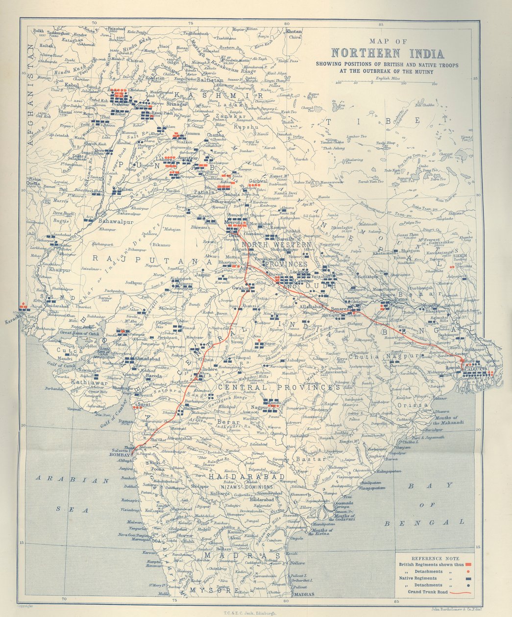 Mapa severní Indie, 1901. od John Bartholomew