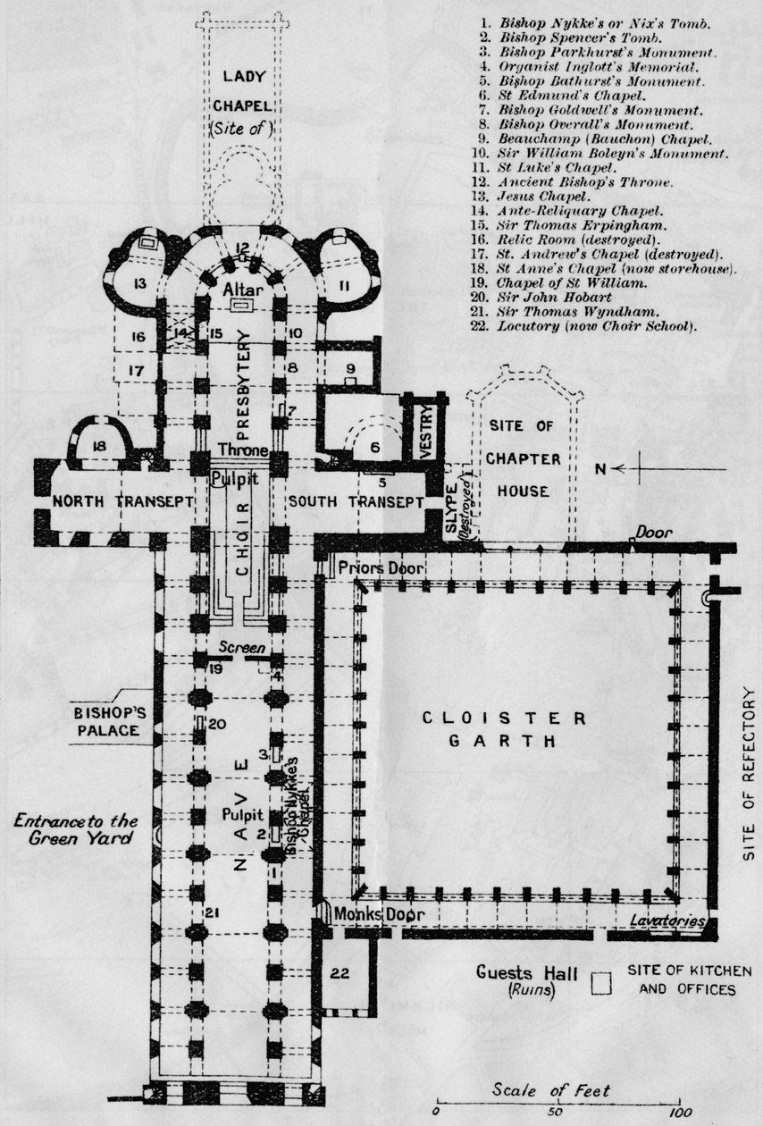 Norwichská katedrála, c20. století od John Bartholomew