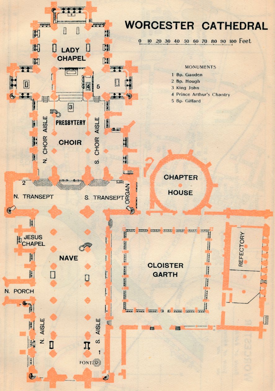 Worcesterská katedrála, c20. století od John Bartholomew