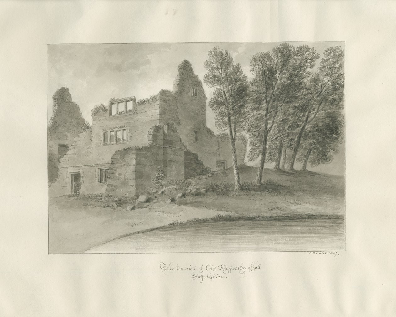 Biddulph - Knypersley Hall [starý]: sépiová kresba od John Buckler