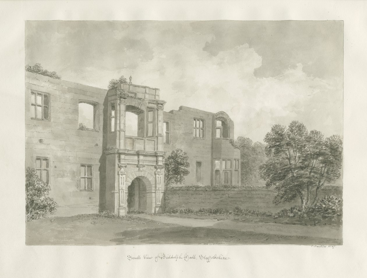 Biddulph Hall (starý): sépiová kresba od John Buckler