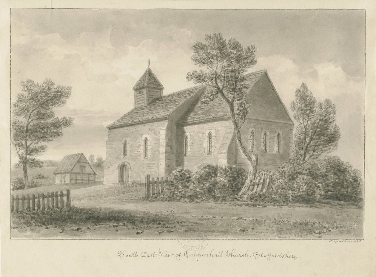 Coppenhall Church: sépiová kresba od John Buckler