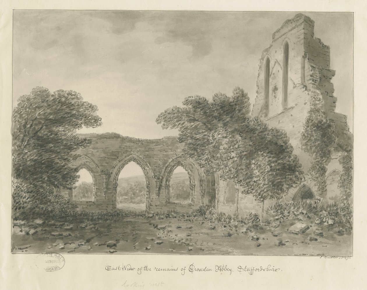 Croxden Abbey: sépiová kresba od John Buckler