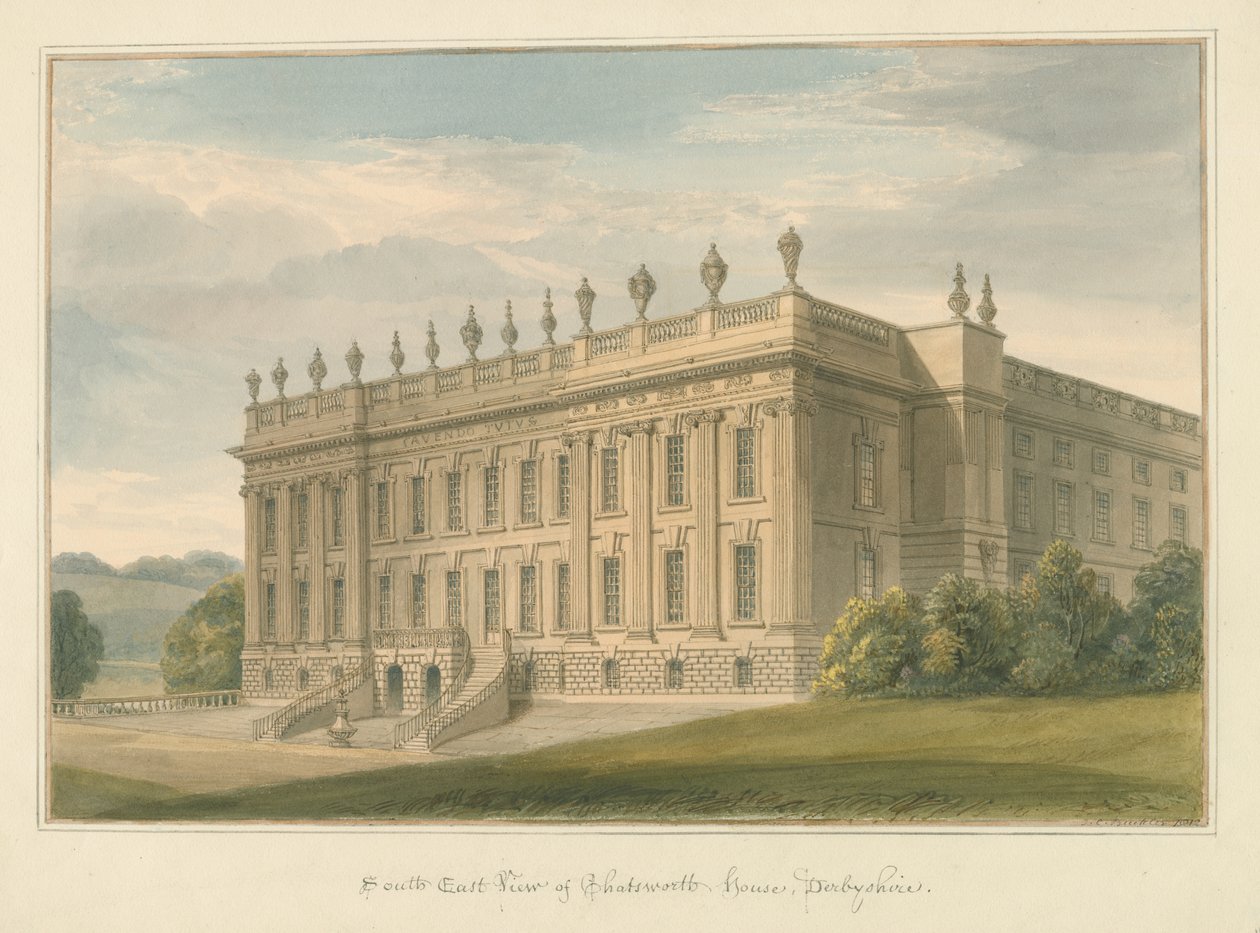 Derbyshire - Chatsworth Hall, 1812 od John Buckler