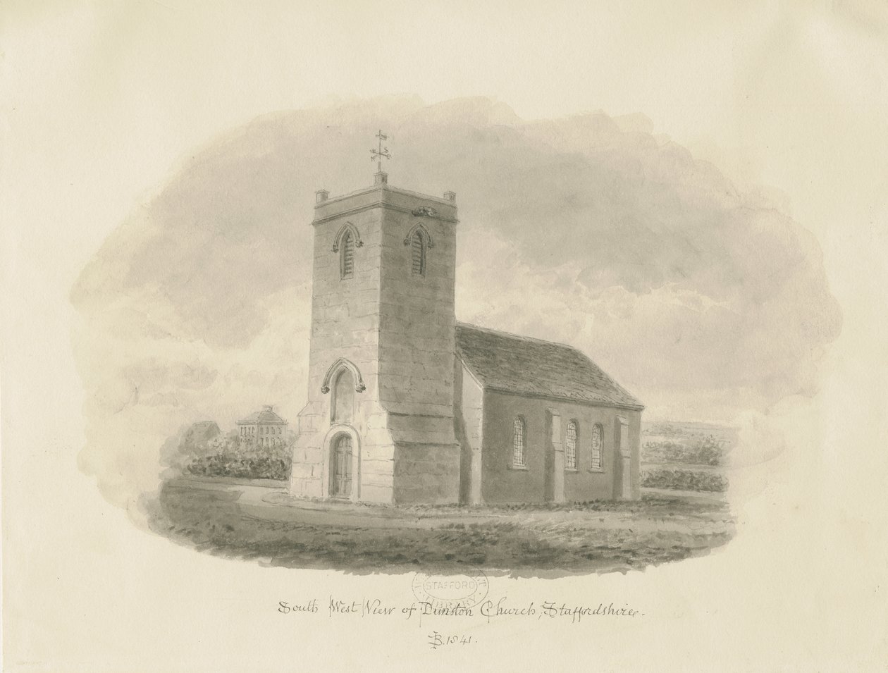 Dunston Church: sépiová kresba od John Buckler