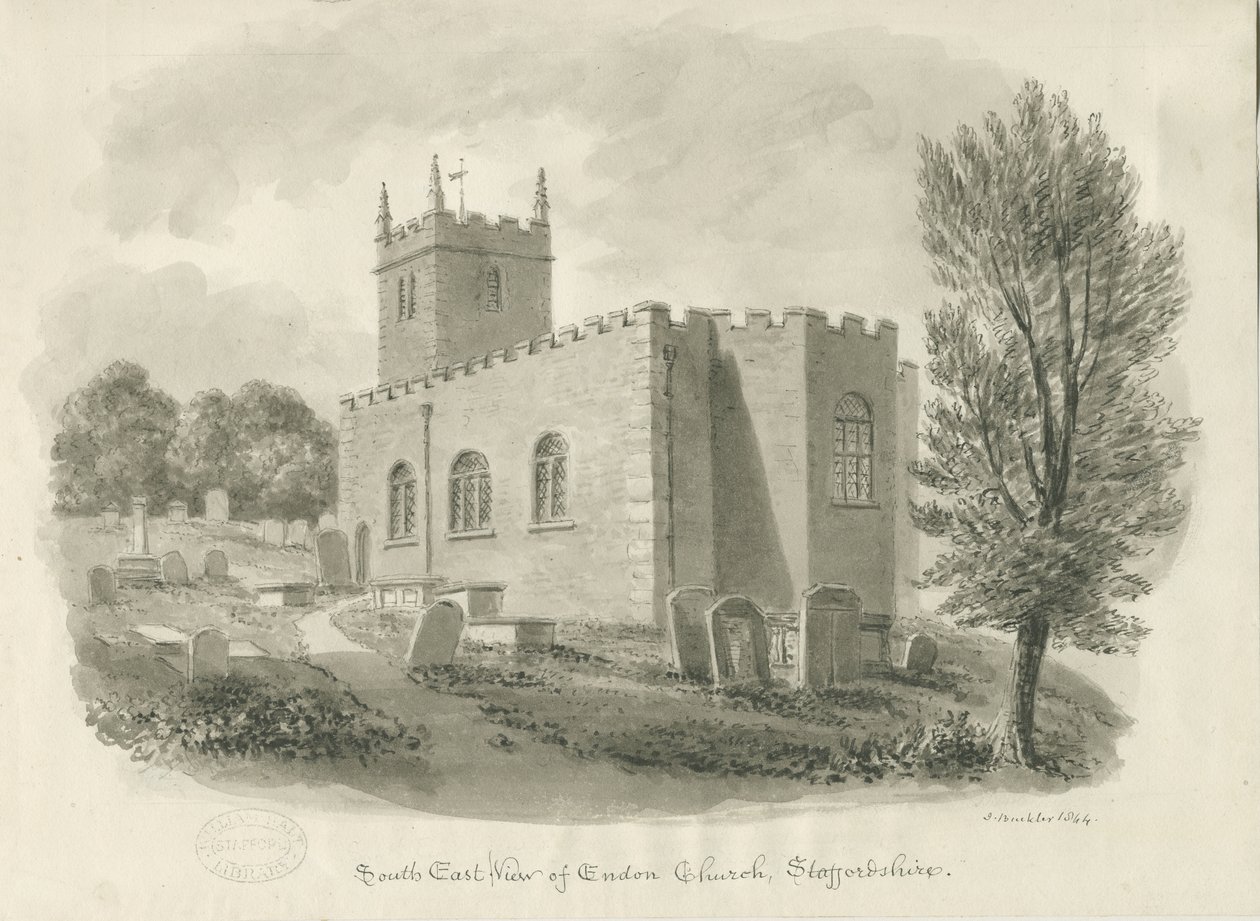 Endon Church: sépiová kresba od John Buckler