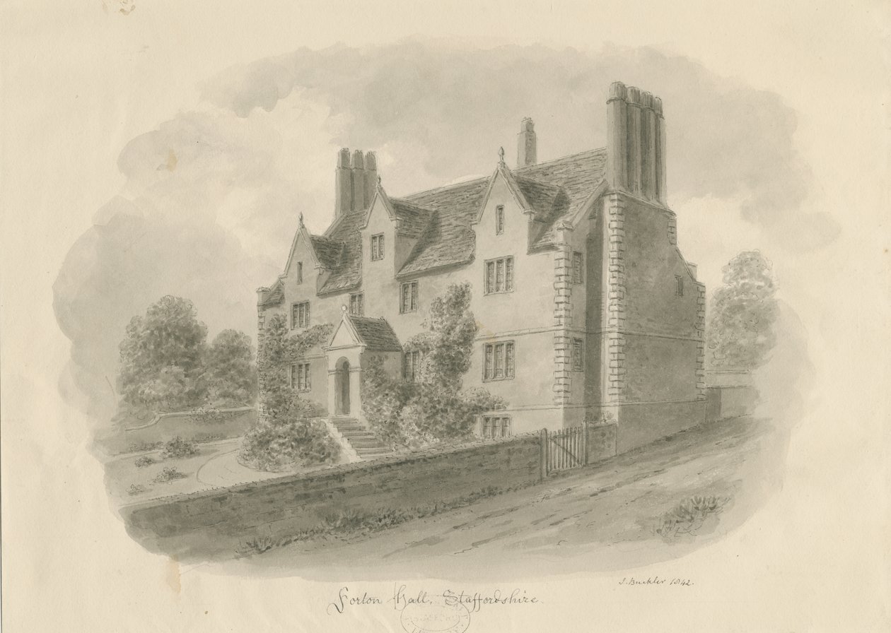 Forton Hall: lavírovaná kresba od John Buckler