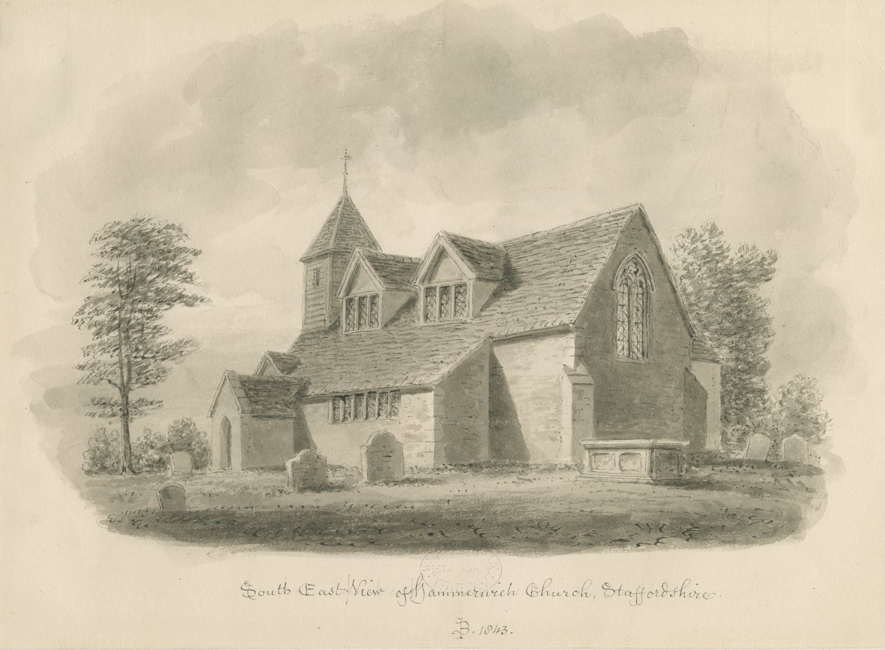 Hammerwich Church: sépiová kresba od John Buckler