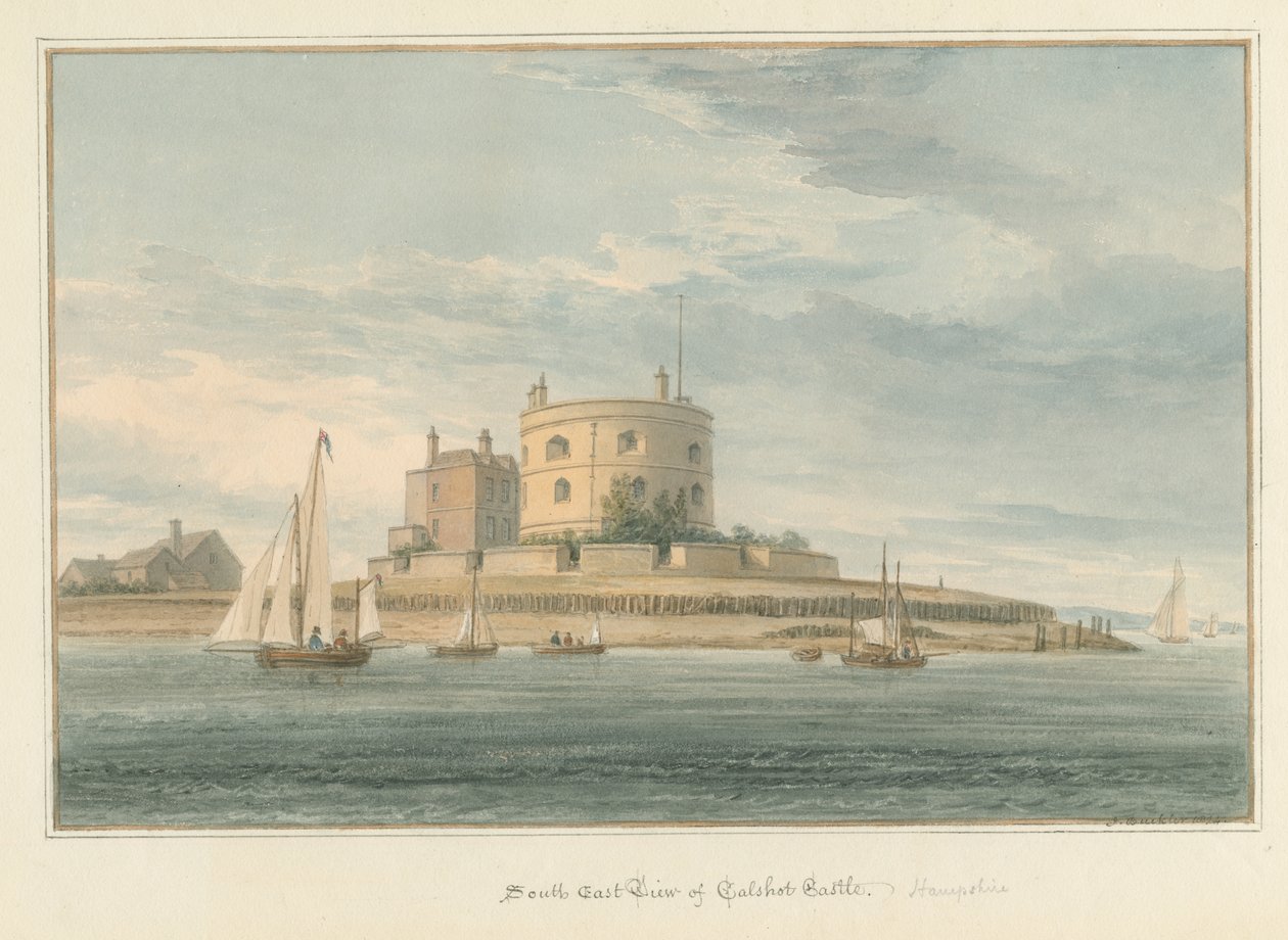 Hampshire – hrad Calshot, 1824 od John Buckler