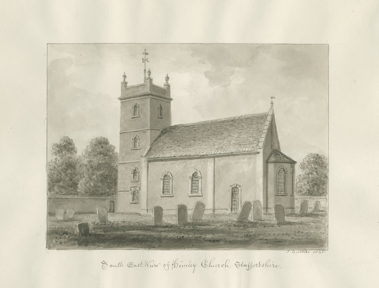 Himley Church: sépiová kresba od John Buckler