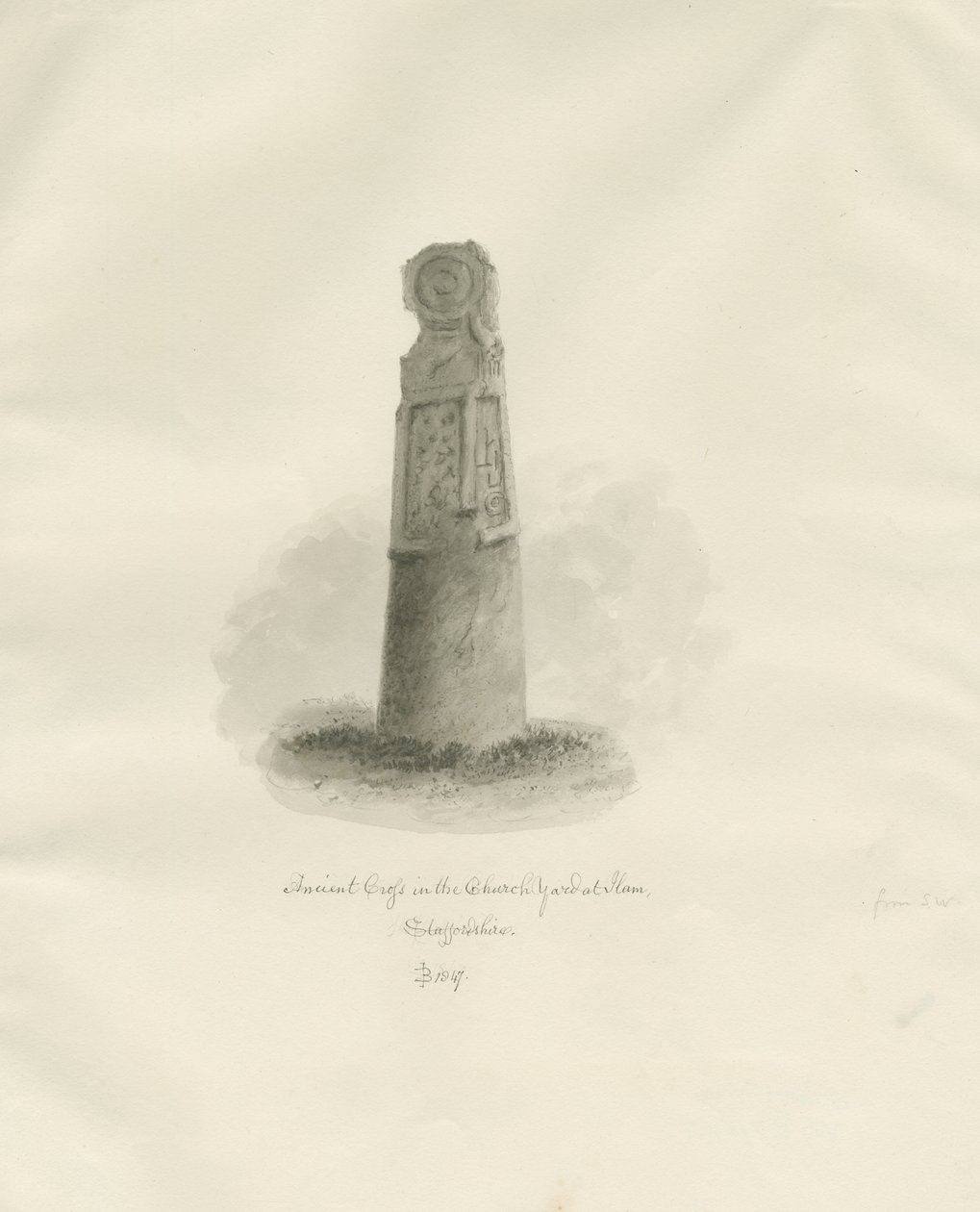 Ilam Church - Ancient Cross: sépiová kresba od John Buckler