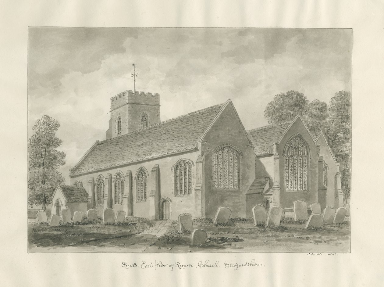 Kinver Church: sépiová kresba od John Buckler