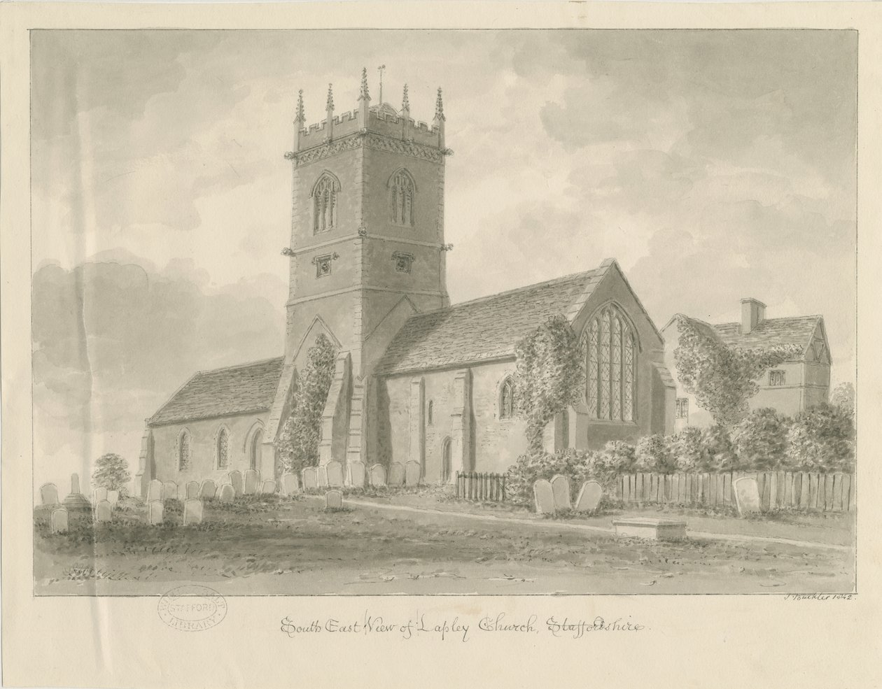 Lapley Church: sépiová kresba od John Buckler