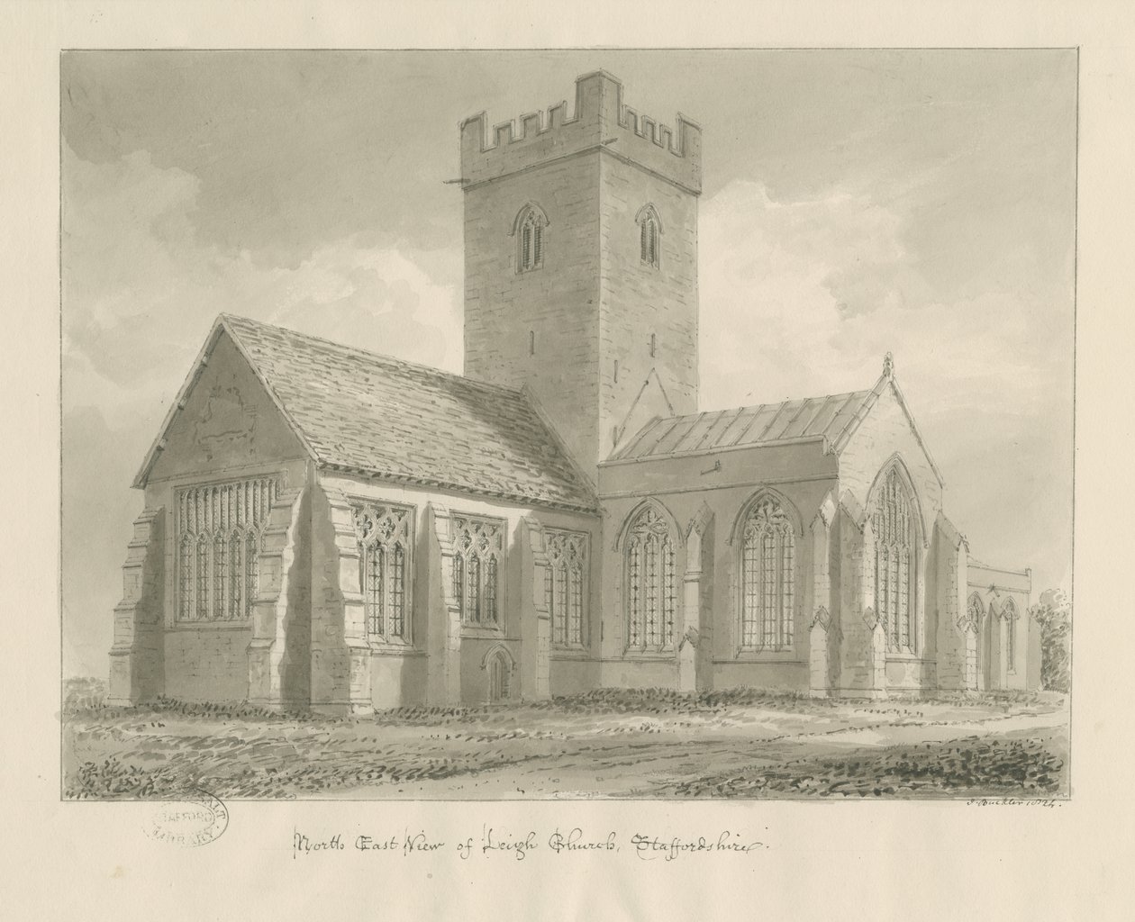 Leigh Church: sépiová kresba od John Buckler